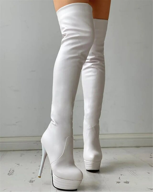 Сексуальные маленькие Фетиш-туфли на очень высоком каблуке, зимние женские сапоги выше колена с мехом на платформе, размеры 31-46