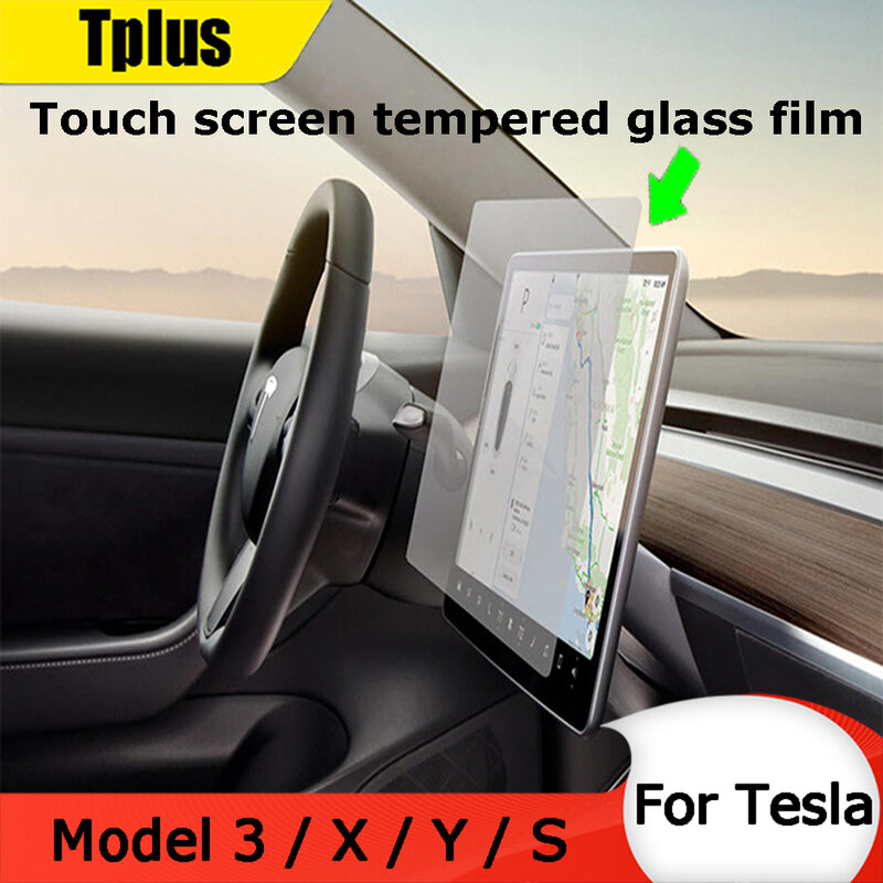 Película de vidro temperado para navegação automotiva tplus 2021, protetor de tela touch, acessórios automotivos, para tesla model 3 y s x