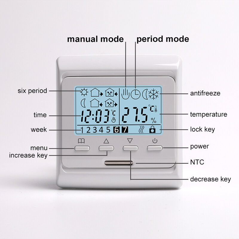 Thermostat de chauffage au sol programmable LCD régulateur de température 16A 230V air manuel salle de chauffage au sol mécanique