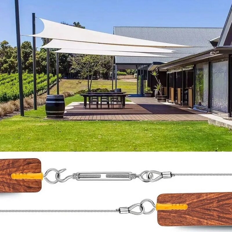 Kit de luz colgante para exteriores, cuerda de alambre de acero inoxidable de goma con tensor y otros accesorios, 10-30M
