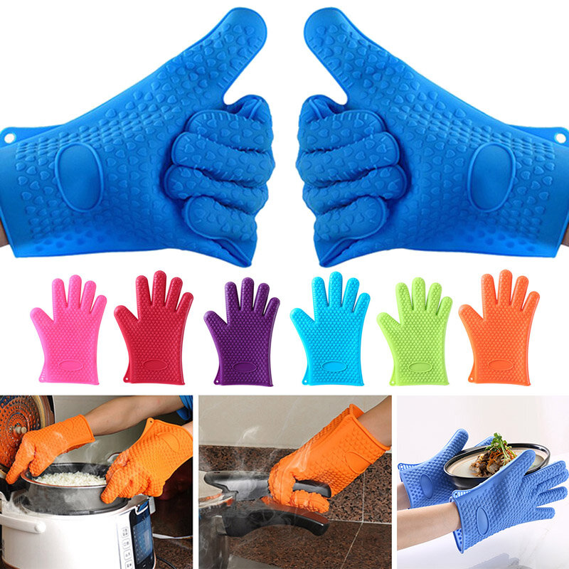 2 Pairs Five Finger Silicone Gloves Microwave Anti-scalding Gloves High Temperature Insulation Gloves Kitchen Accessories EDF88
