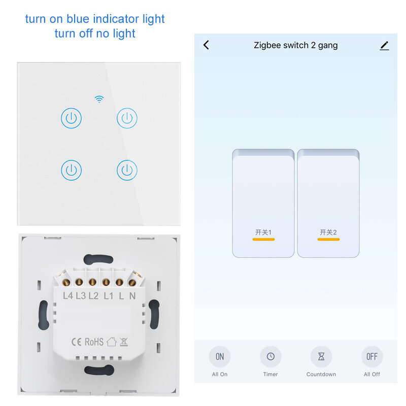 Lonsonho Zigbee Smart Switch With Neutral EU 220V Wall Touch Light Switches Support Zigbee2MQTT Compatible Alexa Google Home