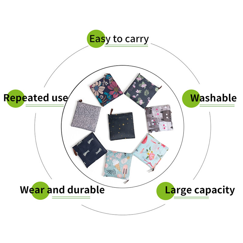 KOKOPEAS-Conjunto de 6 piezas, bolsa de compras ecológica, reutilizable, plegable, pequeña, de alta calidad, con asa