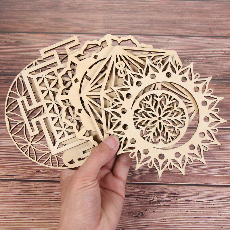 1 pz cerchi bordo naturale segno di parete in legno Chakra fiore della vita forma taglio Laser arte decorazioni per la casa sottobicchieri mestiere geometria ornamento