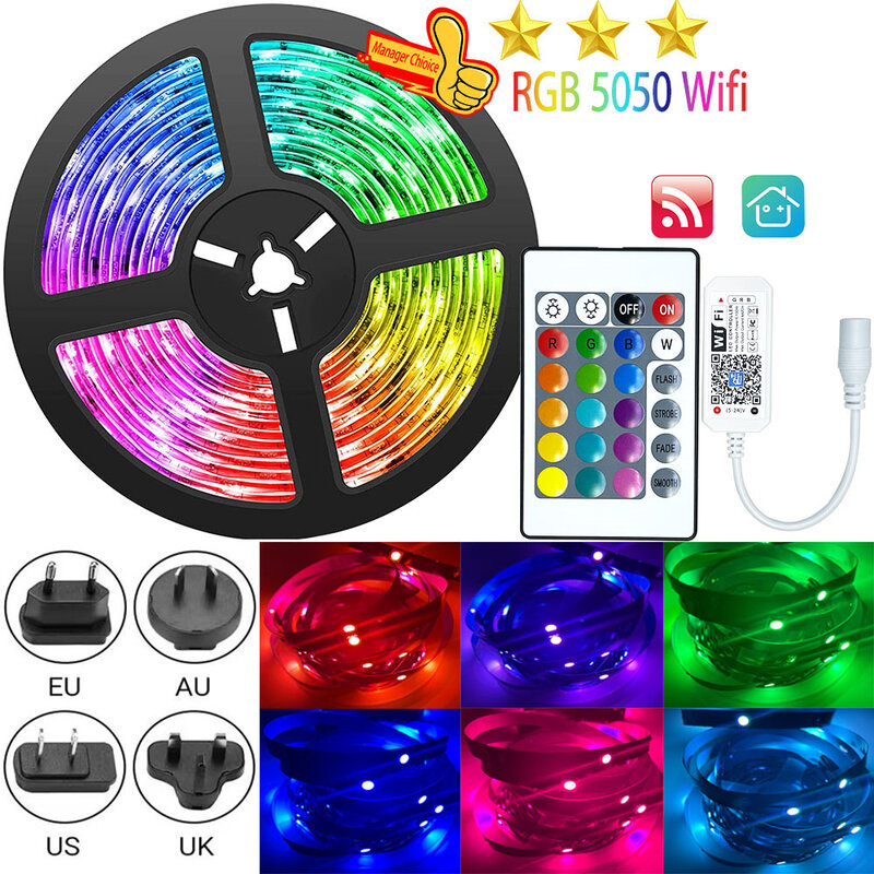 LED Strip Lights WiFi Compatible Smart Home Program RGB 5050 Suitable For Christmas Party Room TV Computer Decoration Lamp