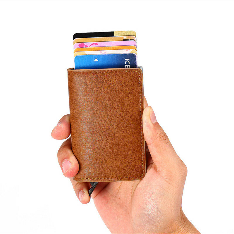 ZOVYVOL 2020 mężczyźni i kobiety inteligentny portfel Mini portfel bezpieczeństwa RFID Holder Pop-Up sprzęgła etui na karty aluminiowe pudełko posiadacz karty kredytowej