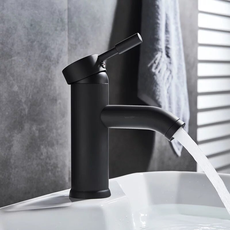 Robinet de lavabo noir en acier inoxydable, robinet de salle de bains à poignée unique, robinets de lavabo noir à trou unique, robinet mitigeur chaud-froid