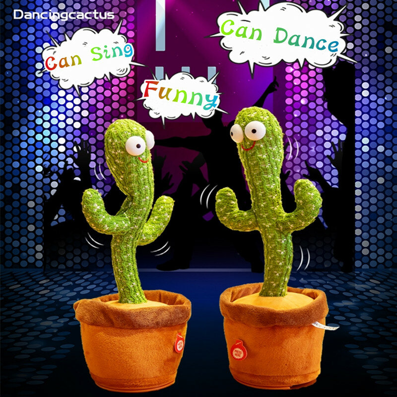 Falando dança cactus usb carregamento agitação brinquedo de pelúcia adorável infância educação boneca repetir decoração para casa acessórios