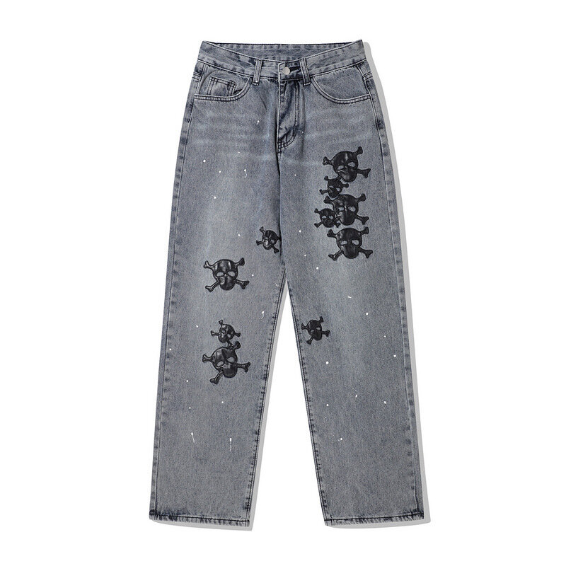 Pantalones vaqueros ajustados para hombre, Jeans con cara sonriente bordada, rasgados, Retro, Hip Hop, Punk, nueva moda, 2022