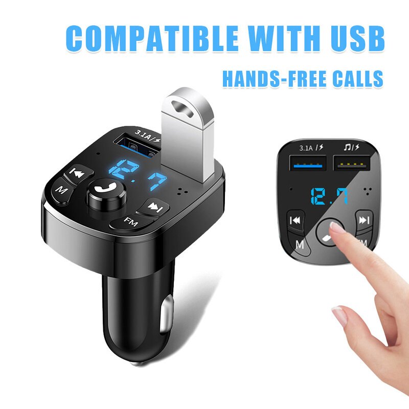 Kit de manos libres para coche, transmisor FM, reproductor modulador MP3, receptor de Audio manos libres inalámbrico, cargador rápido USB Dual, Bluetooth 5,0