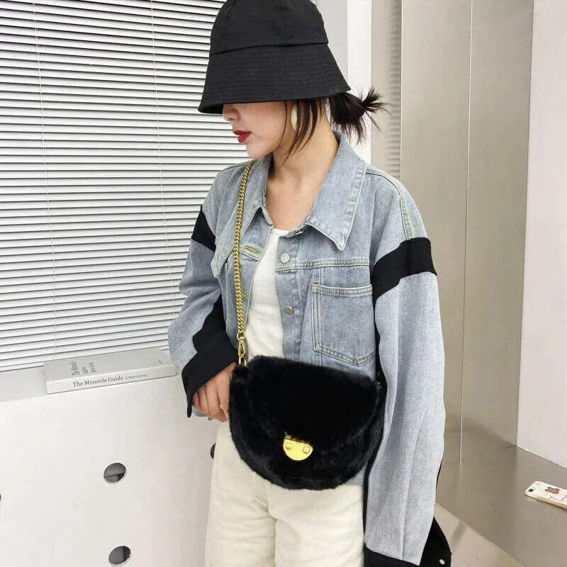 Toyoosky 2021 inverno moda feminina bolsa de ombro senhoras pele do falso crossbody saco de sela de pelúcia sacos de mão femininos bolsos mujer