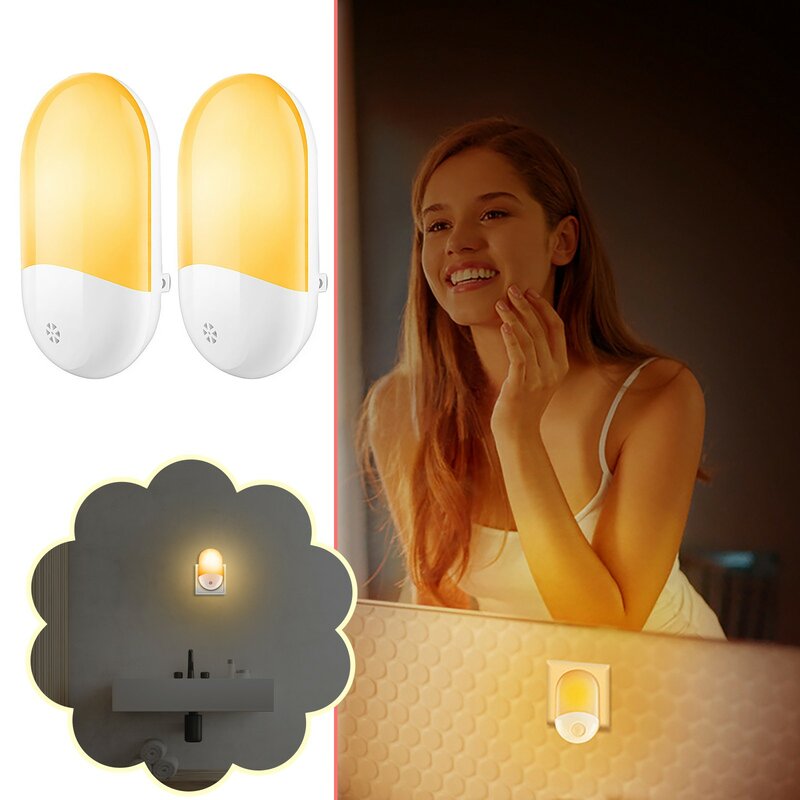 2 stücke Licht-empfindliche Led Nachtlicht Plug-in Nacht Smart Home Sensor Licht Nacht Lampe Für Küche schrank Garderobe Lampe