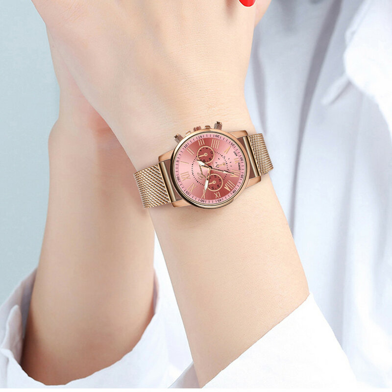 Reloj de lujo para mujer, de cuarzo, esfera de acero inoxidable, reloj de pulsera con correa de cuero, pulseras Vintage, Relojes