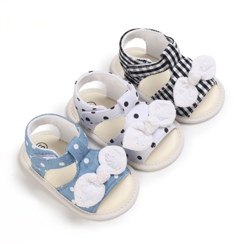 Weixinbuy-Sandalias antideslizantes para bebé y niña, zapatos informales de playa con lazo, suela suave y puntos, para primeros pasos, Verano