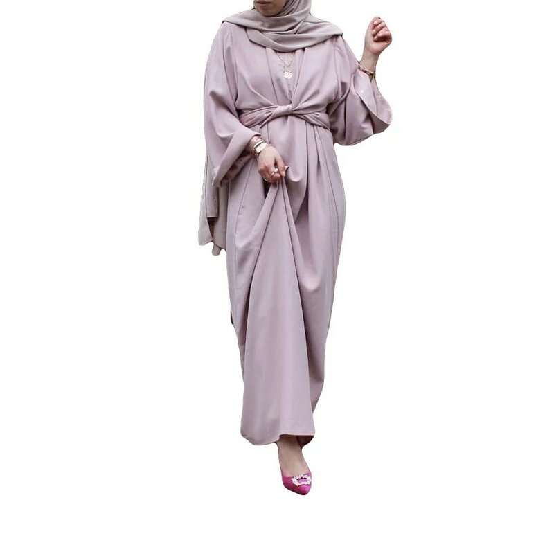 Дубай для женщин мусульманская одежда халат бандаж кафтан платье исламский кафтан открытый передний ИД арабский