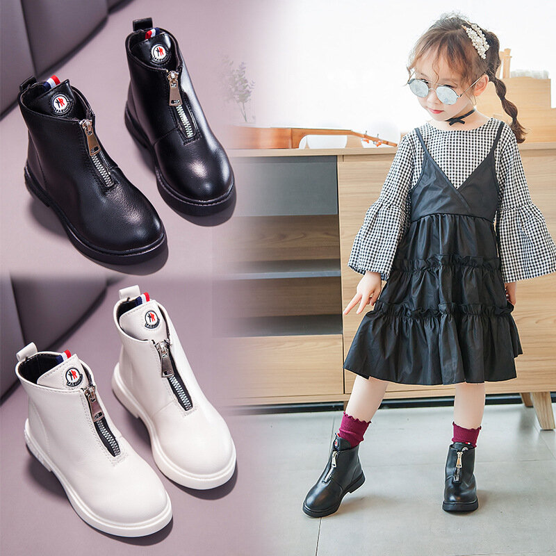 Obuwie dziecięce 2020 zimowe nowe chłopięce dziewczęce skórzane buty Martin Zhongbang Anti-kick miękkie dno poręczny rozmiar butów 27 do 37