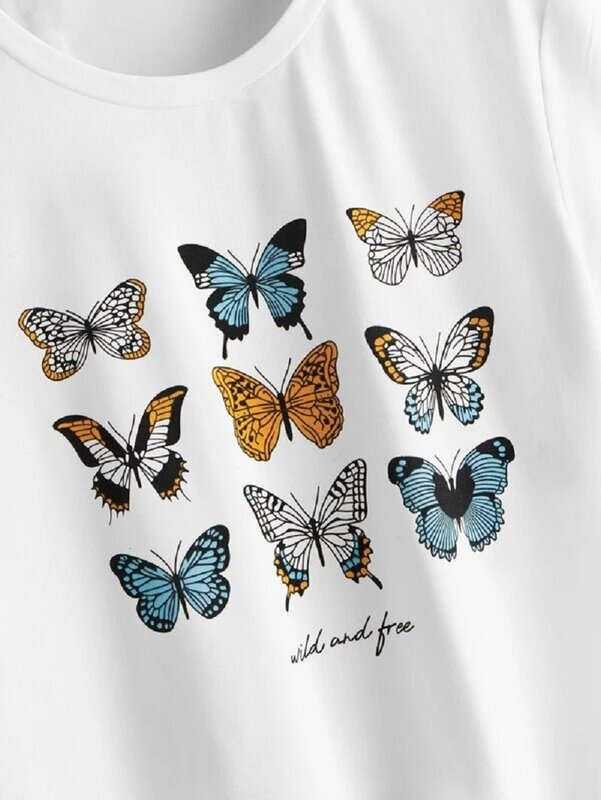 Camiseta con estampado de nueve mariposas para mujer, remera con estética Kawaii para chica, Top informal divertido Harajuku Hipster Tumblr Ulzzang