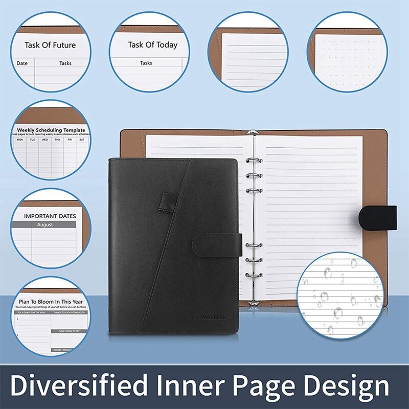 Carnet de croquis intelligent effaçable, papier en cuir réutilisable pour carnet de notes avec fil, tampons doublés avec stylo