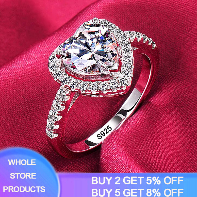 Cincin Emas Putih 18K Wanita dengan Berlian Zirkonia Alami 925 Cincin Pernikahan Perak Perhiasan Pengantin Tunangan Gratis Dapatkan Hadiah Anting-Anting