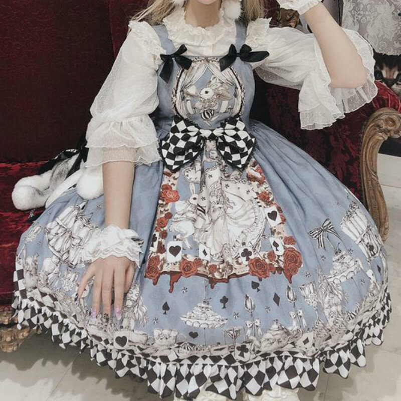 فستان لوليتا قوطي ياباني عتيق للفتيات ، جنائزية داكنة ، Jsk ، رائع ، بدون أكمام ، مع أحزمة بانك مع فيونكة