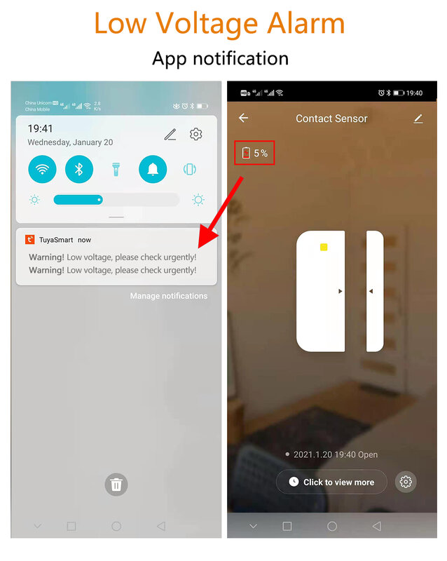 MULO Smart life-Sensor de puerta con WiFi, detector de ventana Tuya, alerta de notificación, alarma de seguridad, funciona con Alexa y Google