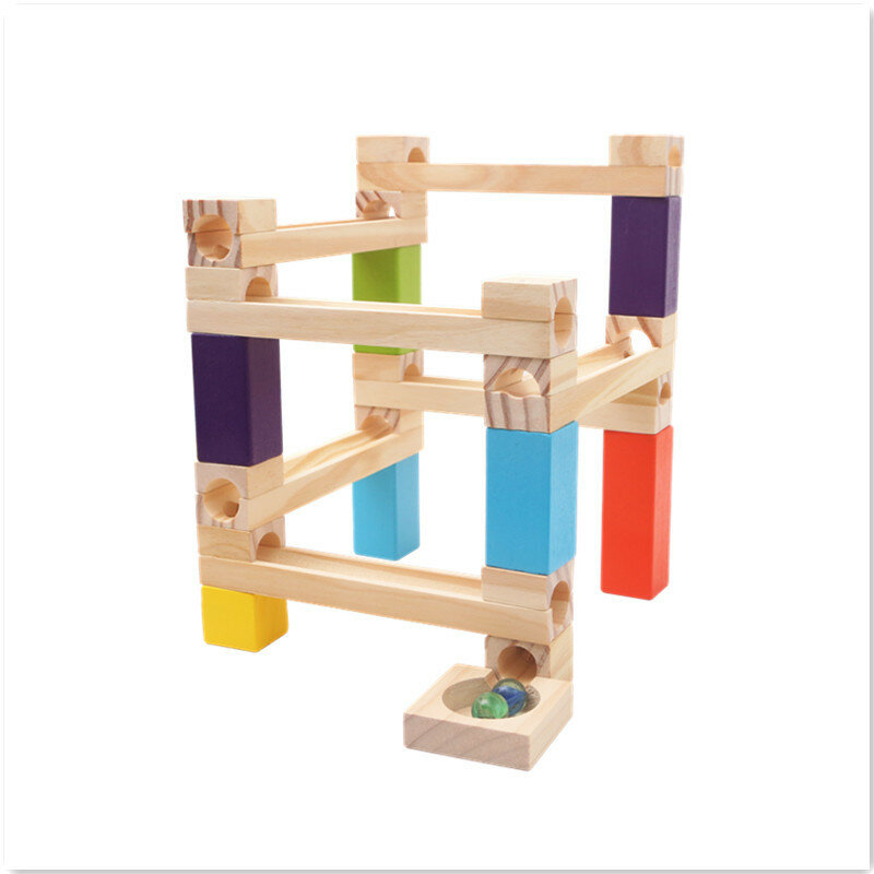 Jogo de construção modelo de torre de madeira mármore pista de corrida bola blocos de pilha de construção brinquedos de madeira