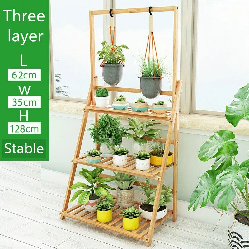 Soporte plegable para plantas, estante de almacenamiento de bambú multicapa, organizador de macetas, estante multifuncional tipo suelo