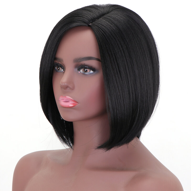 JUNSI HIAR Fashion Short Bob Straight Wig Synthetic Pixie Cut Black Wigs for Women Frontel Hair
