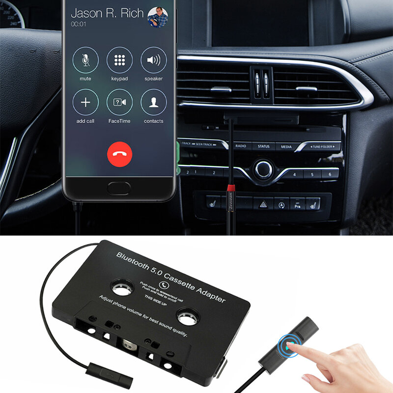 카세트 어댑터 블루투스 호환 5.0 수신기 변환기 자동차 테이프 오디오 카세트 Aux 어댑터, 스마트폰 카세트 어댑터