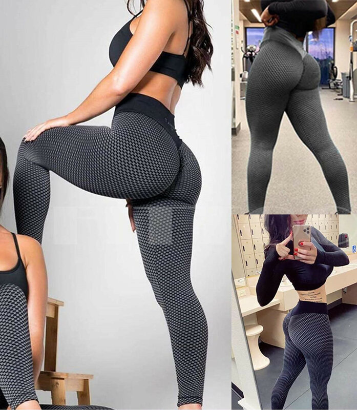 Pantalones de fitness jacquard con forma de panal para mujer, peach, cintura alta, para correr, fitness, pista de yoga ajustada