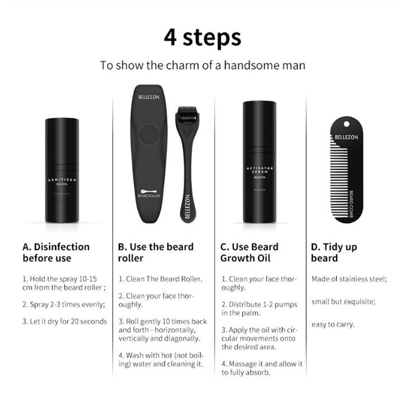 4ชิ้น/เซ็ตBeard Growth Kit Men 'S Hair Growth EnhancerชุดBeard Growth Essentitalน้ำมันเคราCareชุดที่ดีที่สุดของขวัญสำหรับชาย