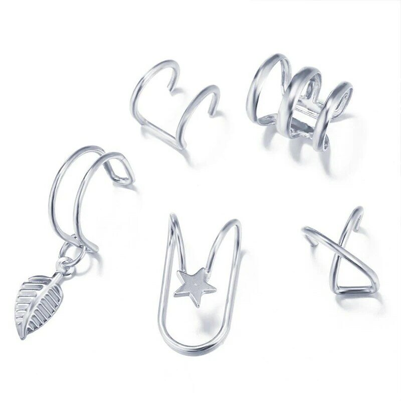 5pcs/Set women Clip Earrings  Without Ear Hole Simple Retro Romantic Double C Cartilage U-shaped double-layer Jewelry Hot Sale