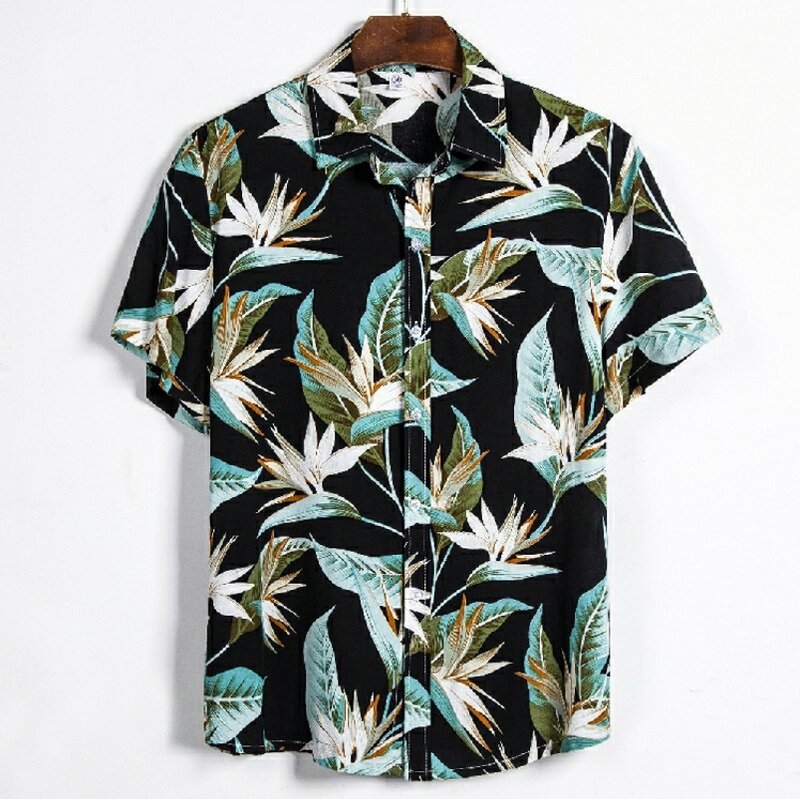 2021 Summer Fashion Casual Men Baggy Beach Hawaiian Print Short Sleeve ...