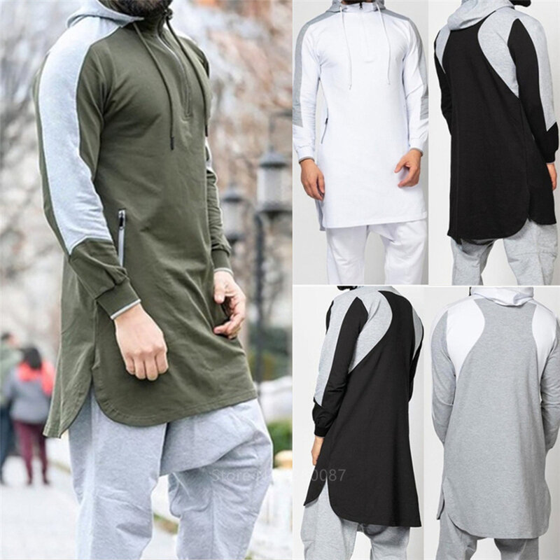 Nowi mężczyźni Jubba Thobe muzułmańska arabska islamska odzież Abaya dubaj Kaftan zimowe długie wyszywane rękawy Arabia saudyjska sweter