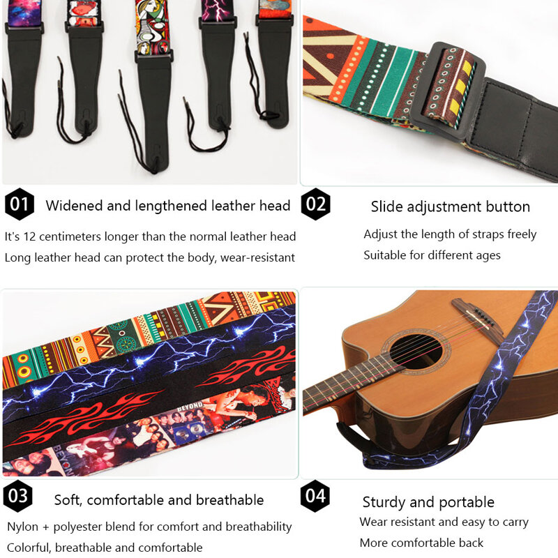 ユニバーサルクラシックギター用の調整可能なヴィンテージギターストラップ,エレクトリックベース,楽器アクセサリー
