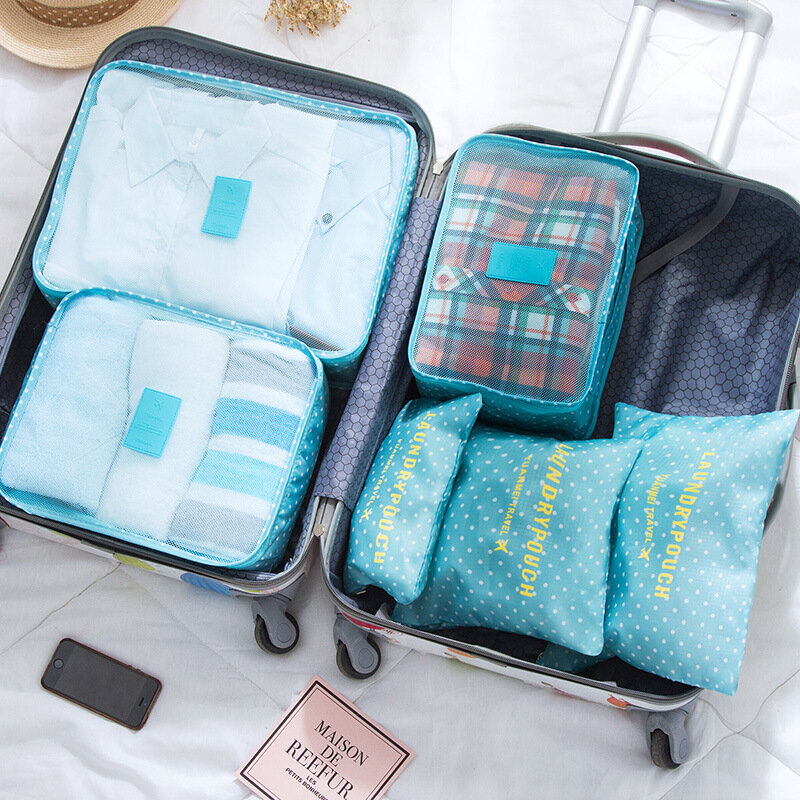 6 unids/set Cubo de embalaje bolsas de viaje portátil de gran capacidad ropa clasificación organizador equipaje accesorios productos