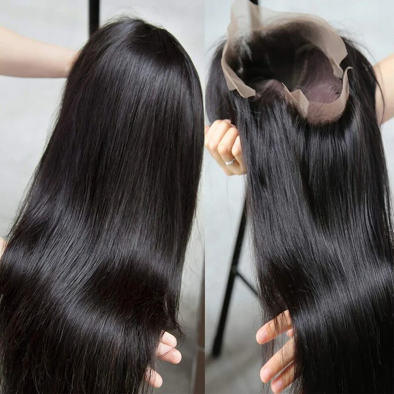 Perruque Lace Closure Wig brésilienne naturelle, cheveux lisses, 30 pouces, 13x4, 4x4
