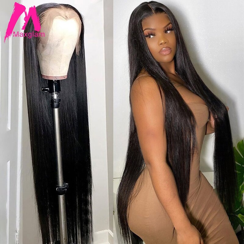 Pelucas de cabello humano con encaje Frontal para mujeres negras, pelo corto recto brasileño de 28, 30 y 40 pulgadas, Color Natural, prearrancado, barato