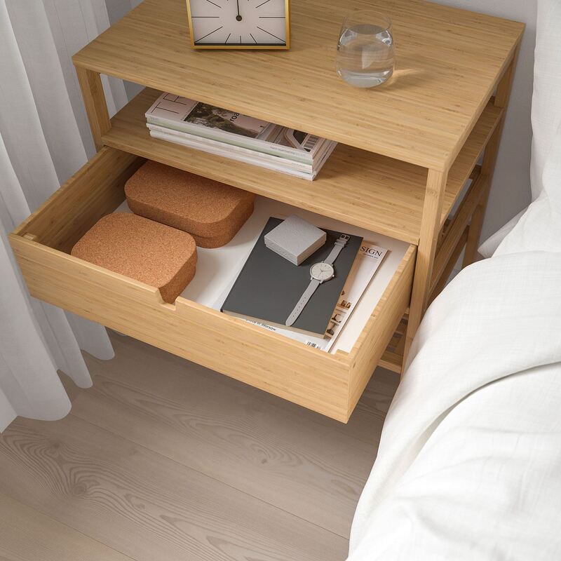 Bamboo Dresser, next to Your book, magazine depolayabilir or a glass of your water. Wooden Bedside Table, Shelf, BAMBOO