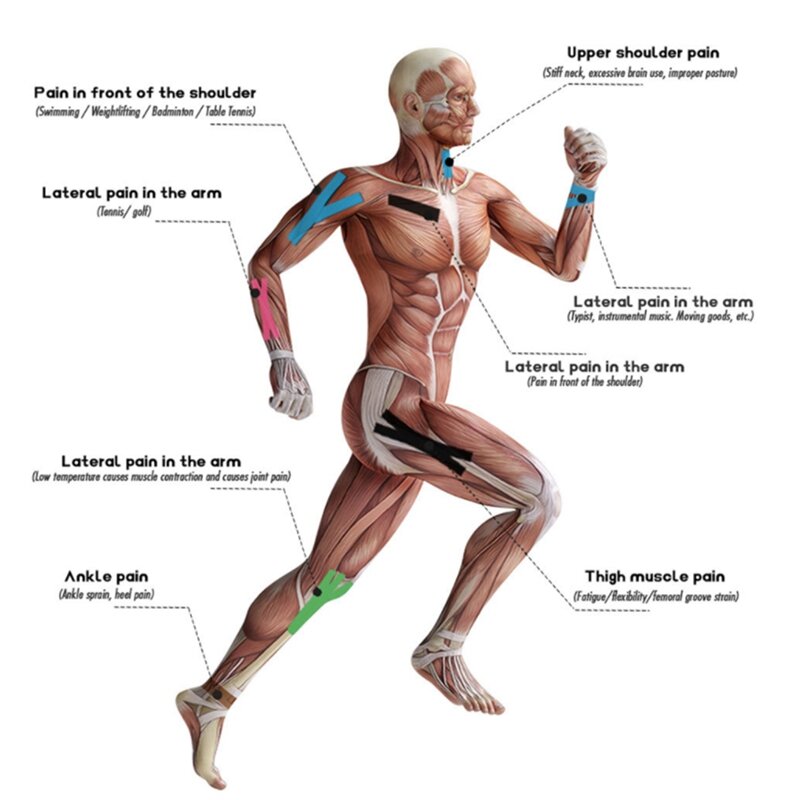 Fita atlética da cinesiologia do esporte de 2 pces-fita da lesão dos esportes para o joelho, junção, apoio do músculo preto & roxo