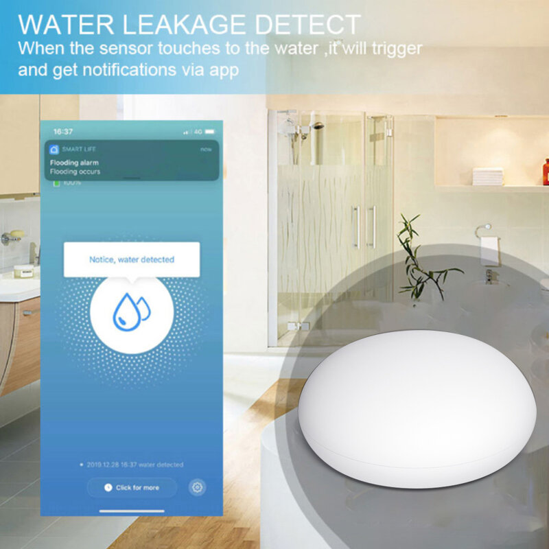 Zigbee 3.0 rilevatore di inondazione di perdite d'acqua trabocco sensore di acqua pieno per Tuya Smart Life APP allarme Push lavora con Alexa Google Home