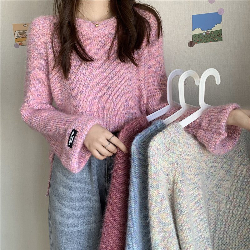 AOSSVIAO-suéter de punto grueso para mujer, jersey básico, holgado e informal, de gran tamaño, para otoño e invierno, 2023