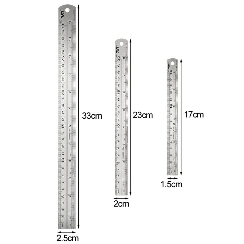 3 pçs aço inoxidável régua de desenho ferramenta acessórios metal régua reta métrica regra ferramenta medição precisão 15/20/30cm