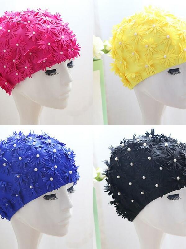 Senhoras venda quente costurado à mão moda tridimensional duplo pétala flor longo cabelo quente primavera maiô chapéu