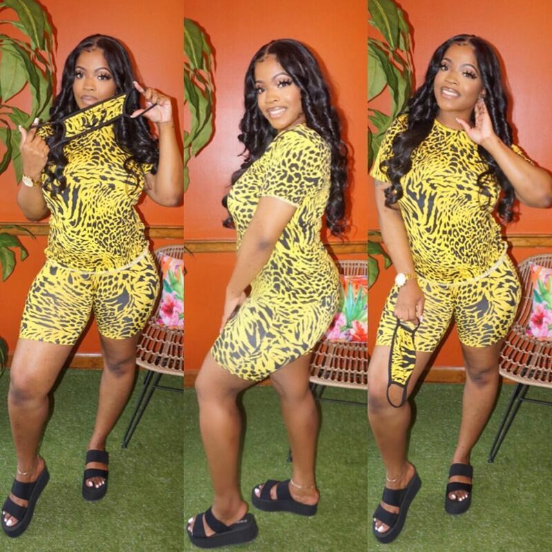 2020 Women Leopard Print Two Piece Set Short Sleeve Shirt Tops And Bodycon Shorts Summer Tracksuits Femme Matching Sets Club