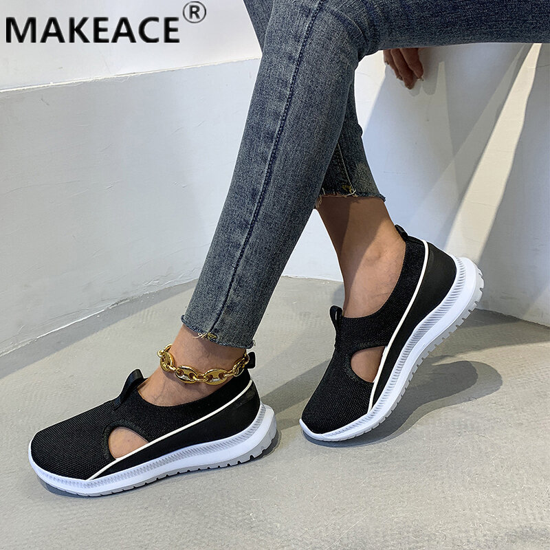 Autumn Women's Shoes Fashion Knitted Breathable Ladies Sports Shoes Outdoor Casual Shoes Soft Sole Walking Shoes Running Shoes