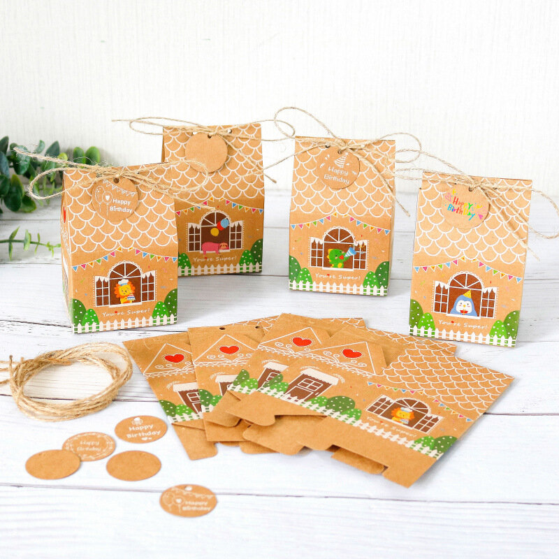 24Pcs sacchetti di caramelle di natale scatole per dolci e confezioni per biscotti a forma di casa scatole regalo di natale ornamenti confezione regalo Navidad Decor
