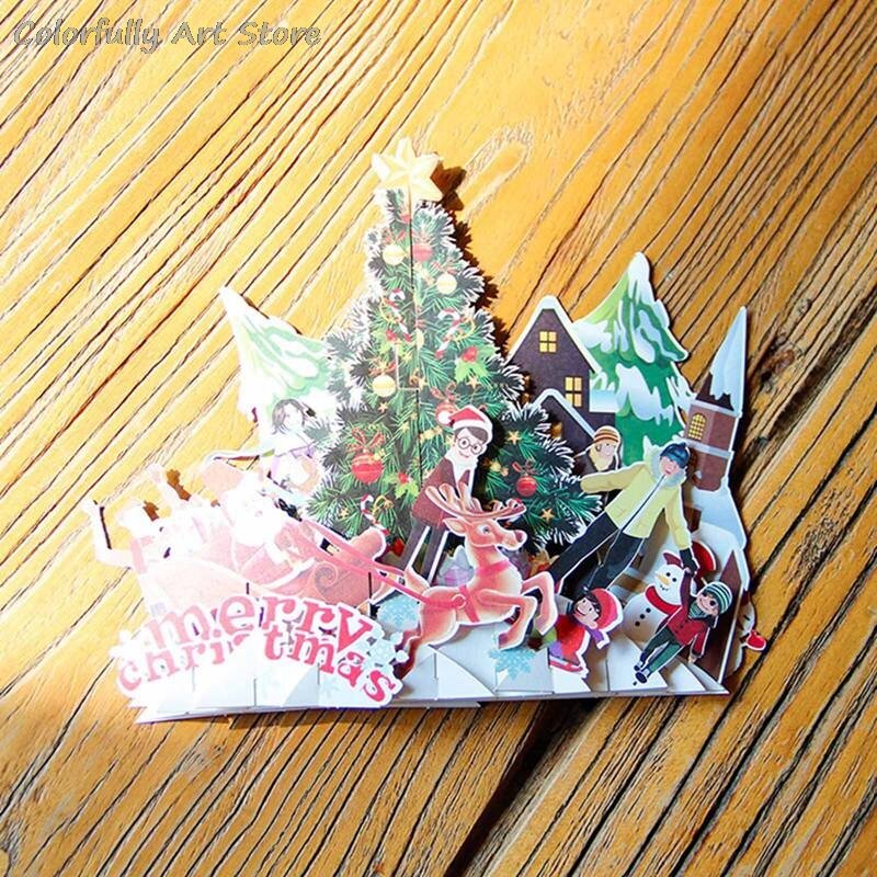 ثلاثية الأبعاد الإبداعية زخرفة عيد الميلاد بطاقة سانتا كلوز ركوب شكرا لك ديكور حفلات الزواج الأعمال بطاقة بريدية هدية