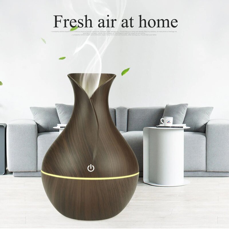 130ml Led dyfuzor olejków eterycznych nawilżacz Usb aromaterapia drewna ziarna wazon Aroma 7 kolory światła dla domu lampa Led elektryczny