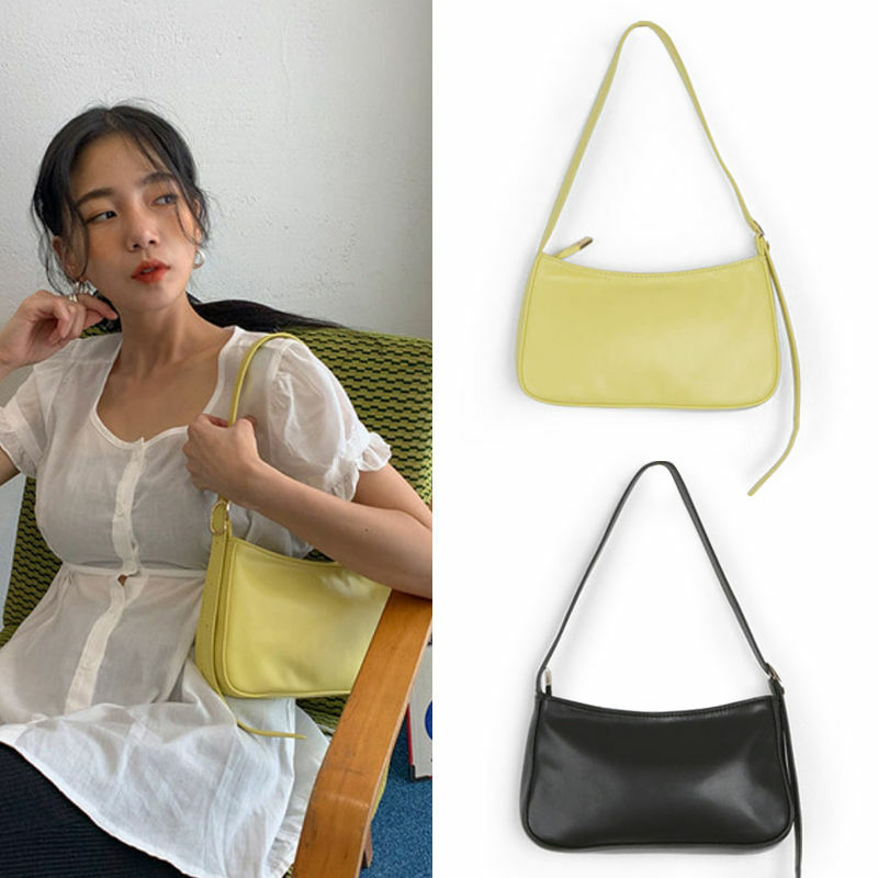 Простая сумка-багет для женщин в стиле ретро, модная маленькая сумочка на плечо из искусственной кожи, элегантный однотонный Дамский кошеле...